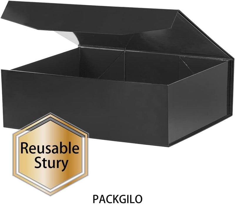 PACKGILO Black Extra Large Gift Box with Lid 2 Pcs 16.5 x 13 x 5.3 Inches, Gift Box large Black Gift Boxes for Presents Clothes Robe Wedding Dress Sweater,Reusable Foldable Bridesmaid Proposal Box（Glossy） - Image 5